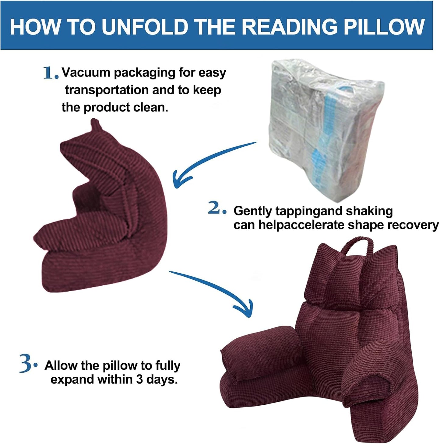 Reading Pillow for Bed with Arms, Back Support, Memory Foam（Grey Black） | Reading Pillow for Bed with High Arm Rests, Back Support Pillow for Sitting Up, Shredded Memory Foam for Reading, TV & Gaming
