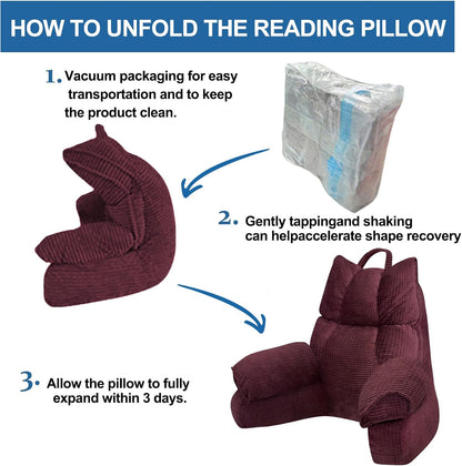 Reading Pillow for Bed with Arms, Back Support, Memory Foam（Grey Black） | Reading Pillow for Bed with High Arm Rests, Back Support Pillow for Sitting Up, Shredded Memory Foam for Reading, TV & Gaming