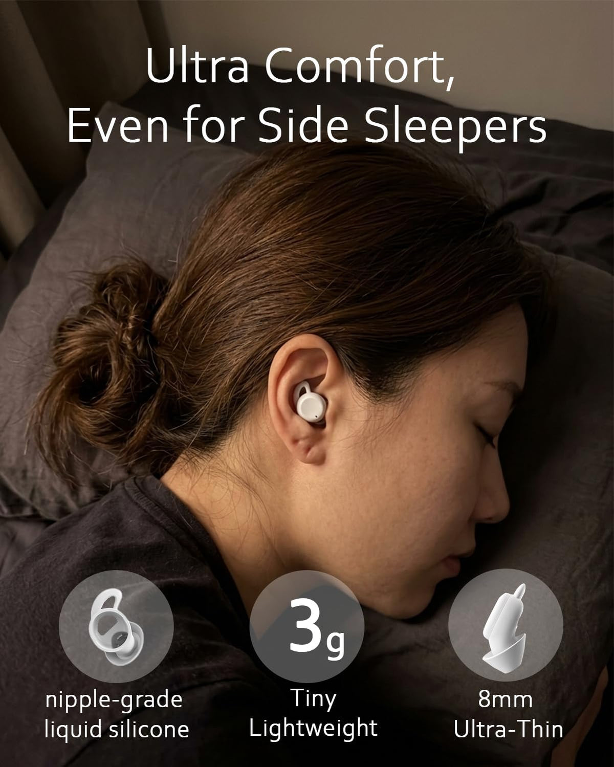Sleep ANC Earbuds, Noise Cancelling Comfortable Side Sleeper Headphones
