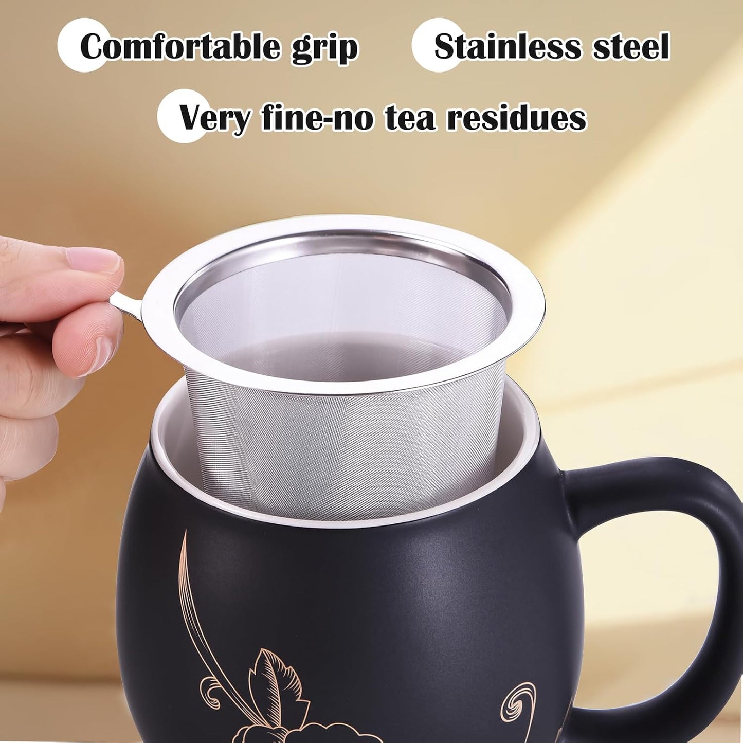 Yundu 12 OZ Matte Purple Ceramics Teacup with Infuser and Lid, Mug with Lid for Steeping - Stainless Steel Infuser for Loose Leaf Tea, Home Office Gift for Tea Lovers
