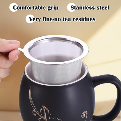 Yundu 12 OZ Matte Purple Ceramics Teacup with Infuser and Lid, Mug with Lid for Steeping - Stainless Steel Infuser for Loose Leaf Tea, Home Office Gift for Tea Lovers