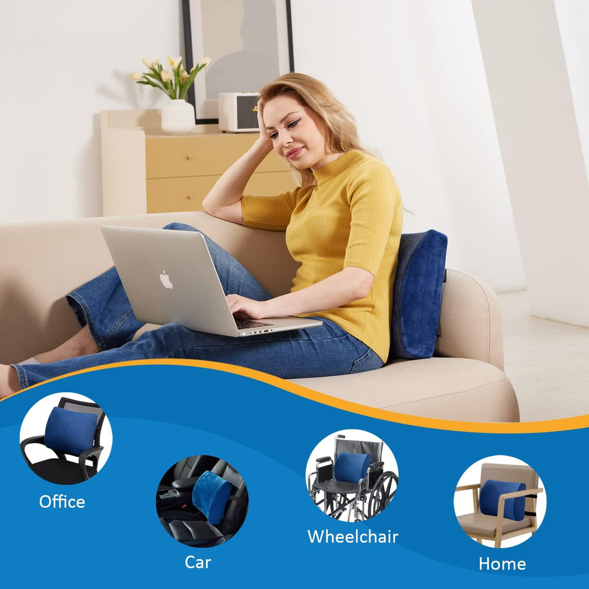 SAIREIDER Seat Cushion and Lumbar Support Pillow for Office Chair, Memory Foam Car Seat Cushions Back Support Pillows, Help Relieve Pain of Back, Lumbar, Tailbone and Sciatic Nerve（Black）