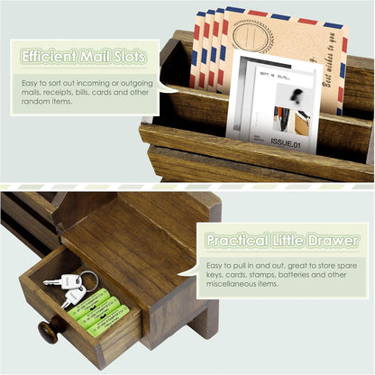 VIS'V Key Holder Wall Mount, Wooden Mail and Key Organizer, White | Contains Little Drawer, Small Shelf, 2 Slots, 6 Hooks, for Entryway, Hallway, Doorway, Kitchen, Garage, RV