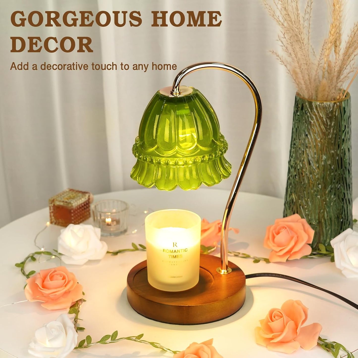 Funistree Flower Candle Warmer Lamp with Timer, Dimmable Candle Lamp Warmer, Christmas Birthday Gifts for Women Mom Her, Housewarming Home Decor, Lotus Wax Warmer for Yankee Candles - Lily Amber
