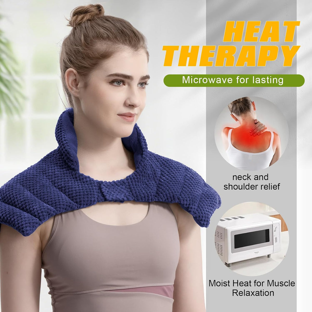 uncn Large Microwave Heating Pad for Neck Shouders and Back Wearable Neck Warmer Microwavable Heated Wrap for Pain Relief with Moist Heat, Recovery Christmas Birthday Gifts 3.1LBS