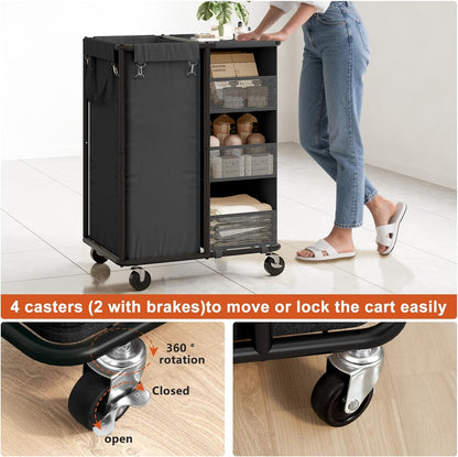 WOWLIVE Laundry Sorter 2 Section, 200L Rolling Laundry Hamper with Wheels | Laundry Cart with Steel Frame, Laundry Basket with Hanging and Removable Bag, Storage Unit Basket Organizer for Dorm, Beige