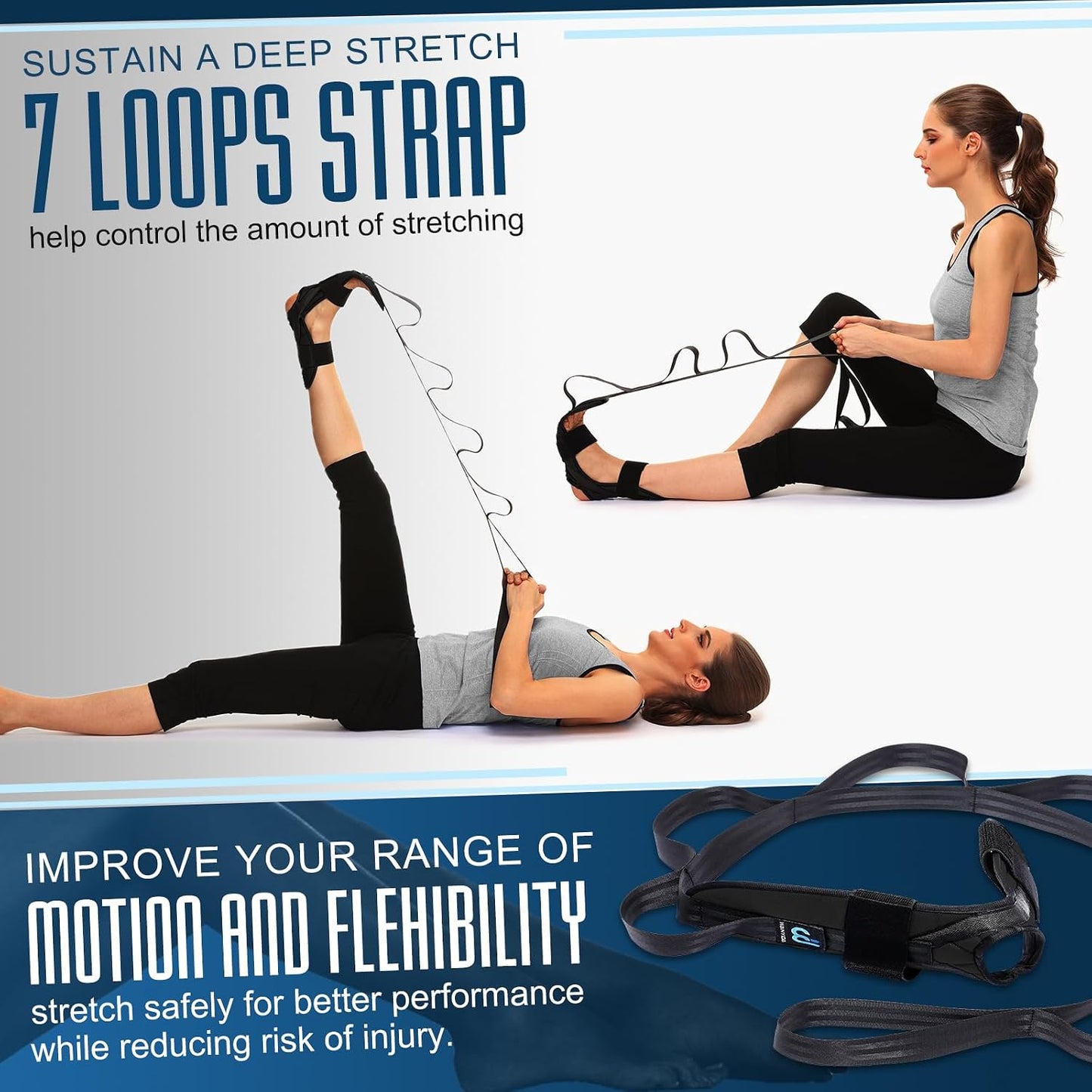 Foot Calf stretcher for Plantar Fasciitis, Achilles Tendonitis, Heel Spurs, Drop Foot. Yoga Stretching Strap for Leg, Thigh and Hamstring (Red)