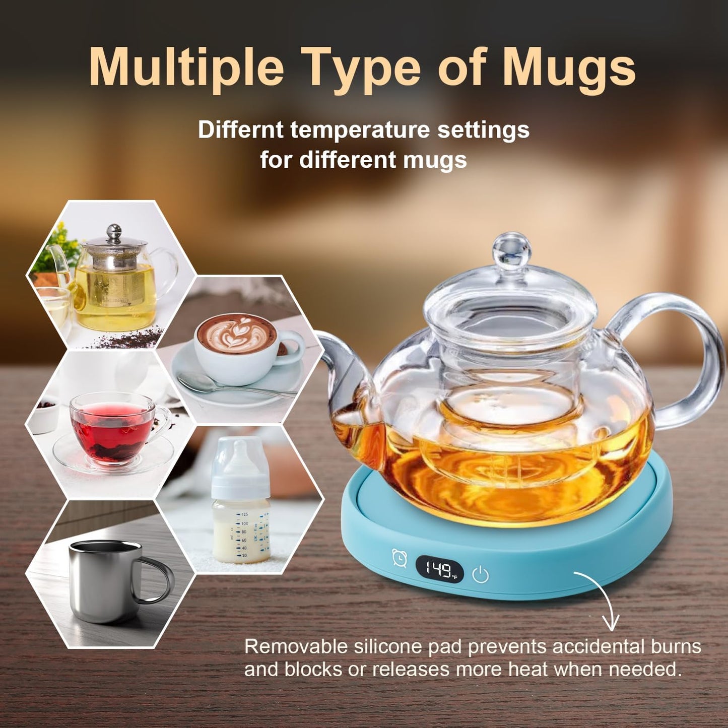 Cat Mug Coffee Mug Warmer Set for Desk Electric Heated Tea Cup Candle Plate | Cute Cat Cup Warmer Set, Self Heating Tea Warmer for Office Home, 8Hrs Auto Shut Off 4 Temperature Setting, Christmas Gift
