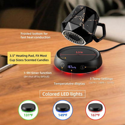 Coffee Mug Warmer Set for Desk, Smart Heated Electric Tea Cup Warmer Plate | Coffee Lover Mug and Warmer Set, Office Home Beverage Warming Candle Heater, 4-Temp Control 8H Auto Shut Off, Men Women Gift
