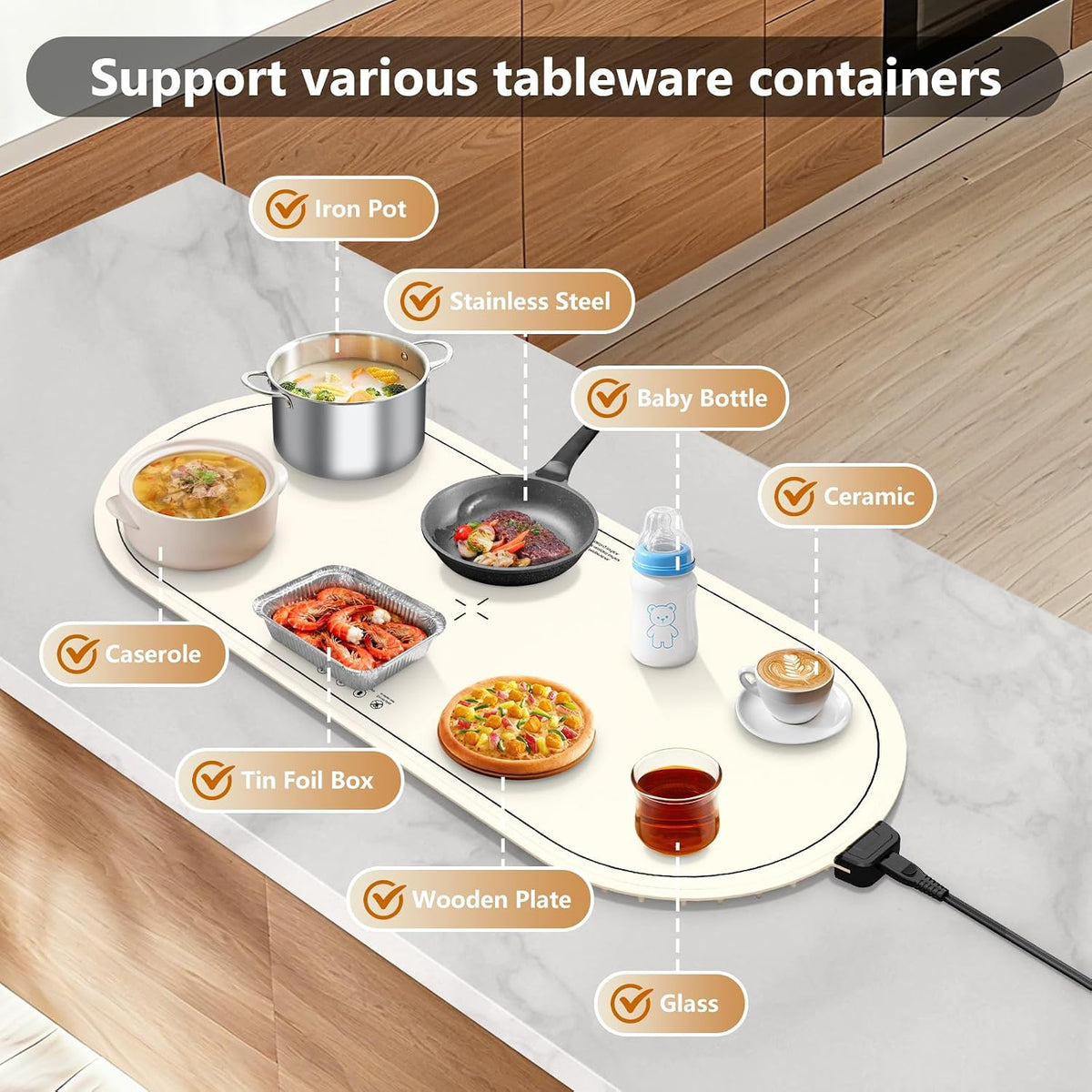 seenlast Warming Mat for Food with Adjustable Temperature Timer,10S Fast Heating Silicone Food Warmers for Parties Buffet and Home Daily,Food Warming Mat with Insulating Pad Raised Feet Protects Table