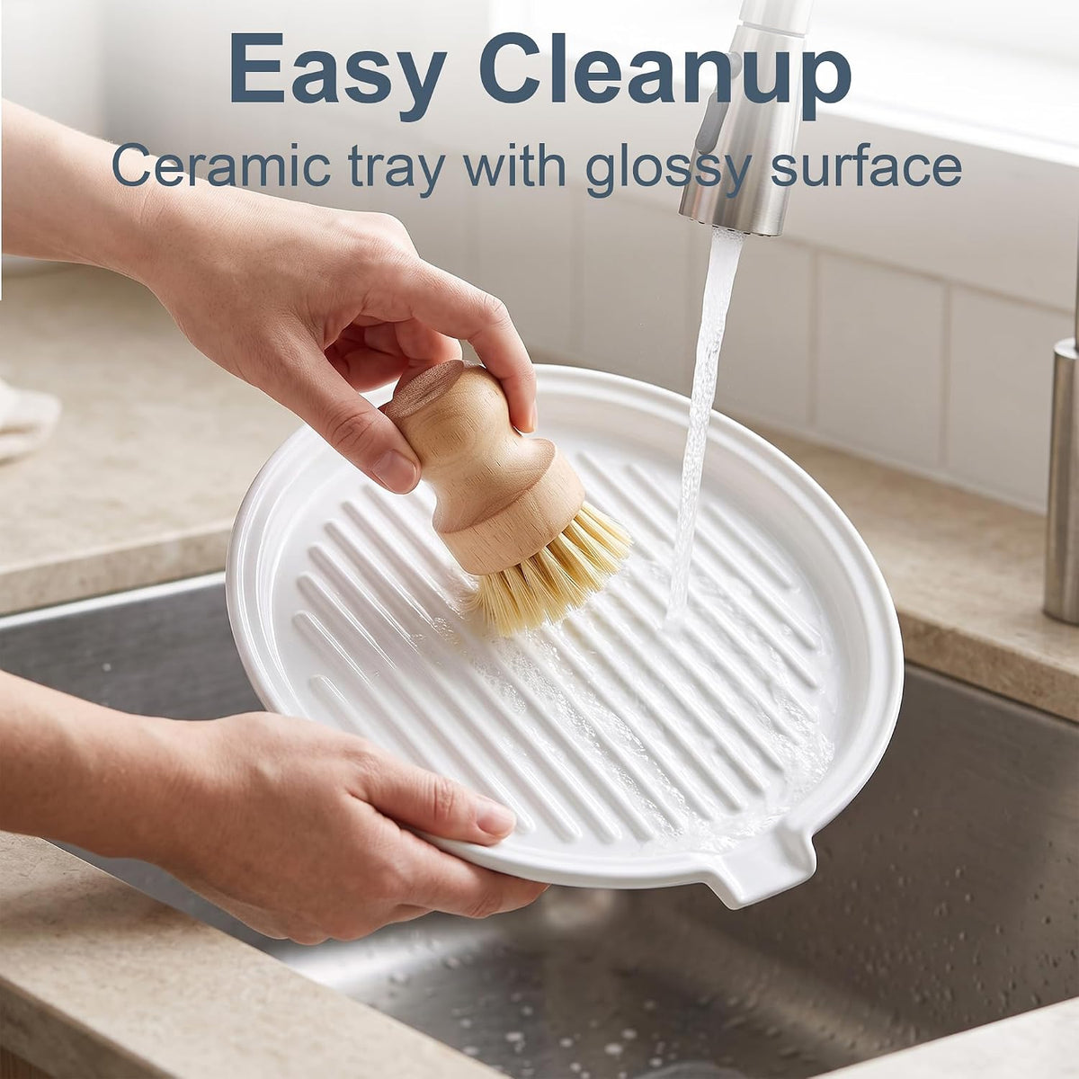 ONEMORE Microwave Bacon Cooker, 13" Ceramic Bacon Tray with Splatter Cover