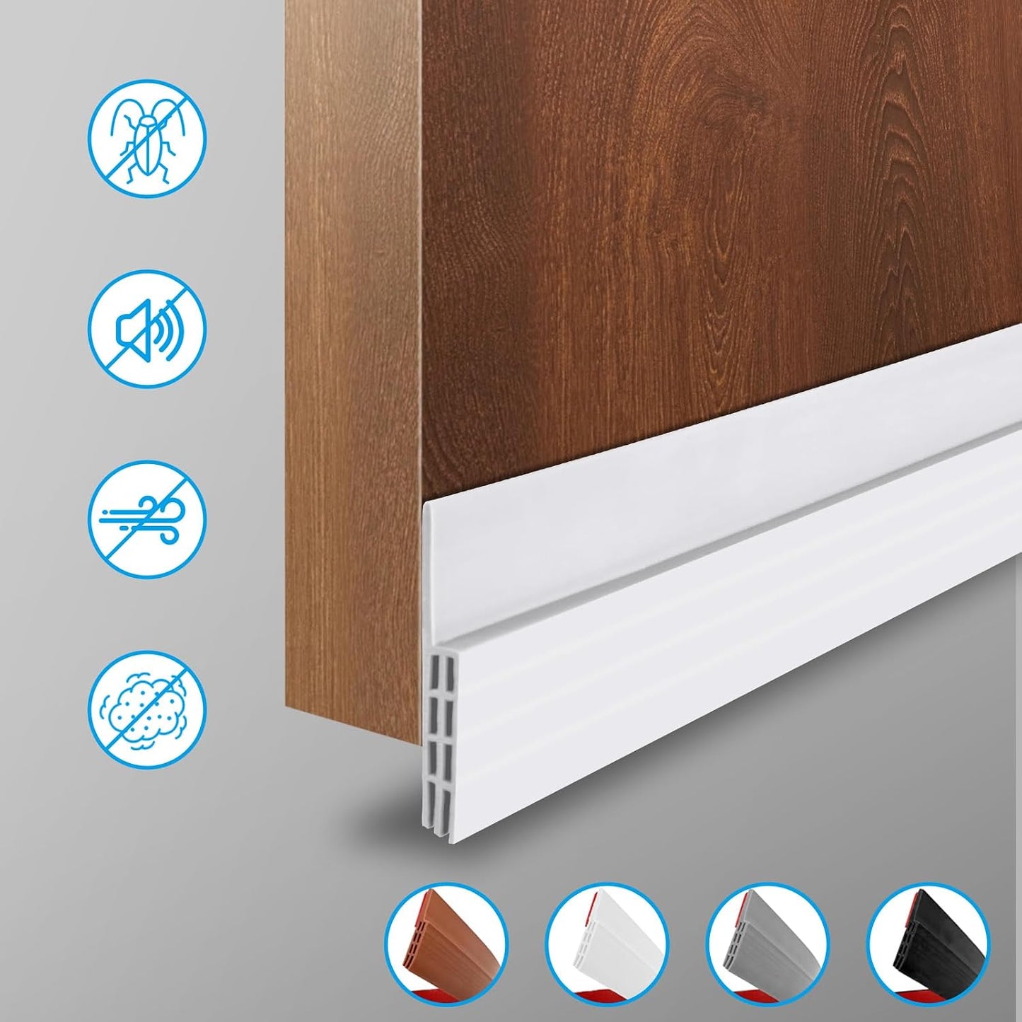 Ainiv Door Draft Stopper Under Door Seal, 2" W x 39" Cutable Soundproof Door Seal, Adhesive Under Door Sweep Weather Stripping Soundproof Kit, Under Door Draft Stopper Seals Anti-Collision-Black