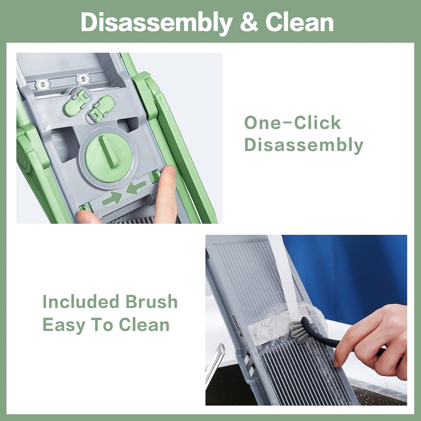 ONCE FOR ALL Safe Mandoline Slicer Plus, Bigger Size, Potato Slicer, Black | 0.1-8mm Adjustable Vegetable Food Chopper, Kitchen Mandoline Slicer Stainless Steel, Detachable Blade, Dishwasher-safe, Gift