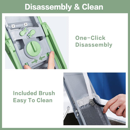 ONCE FOR ALL Safe Mandoline Slicer Plus, Bigger Size, Potato Slicer, Black | 0.1-8mm Adjustable Vegetable Food Chopper, Kitchen Mandoline Slicer Stainless Steel, Detachable Blade, Dishwasher-safe, Gift