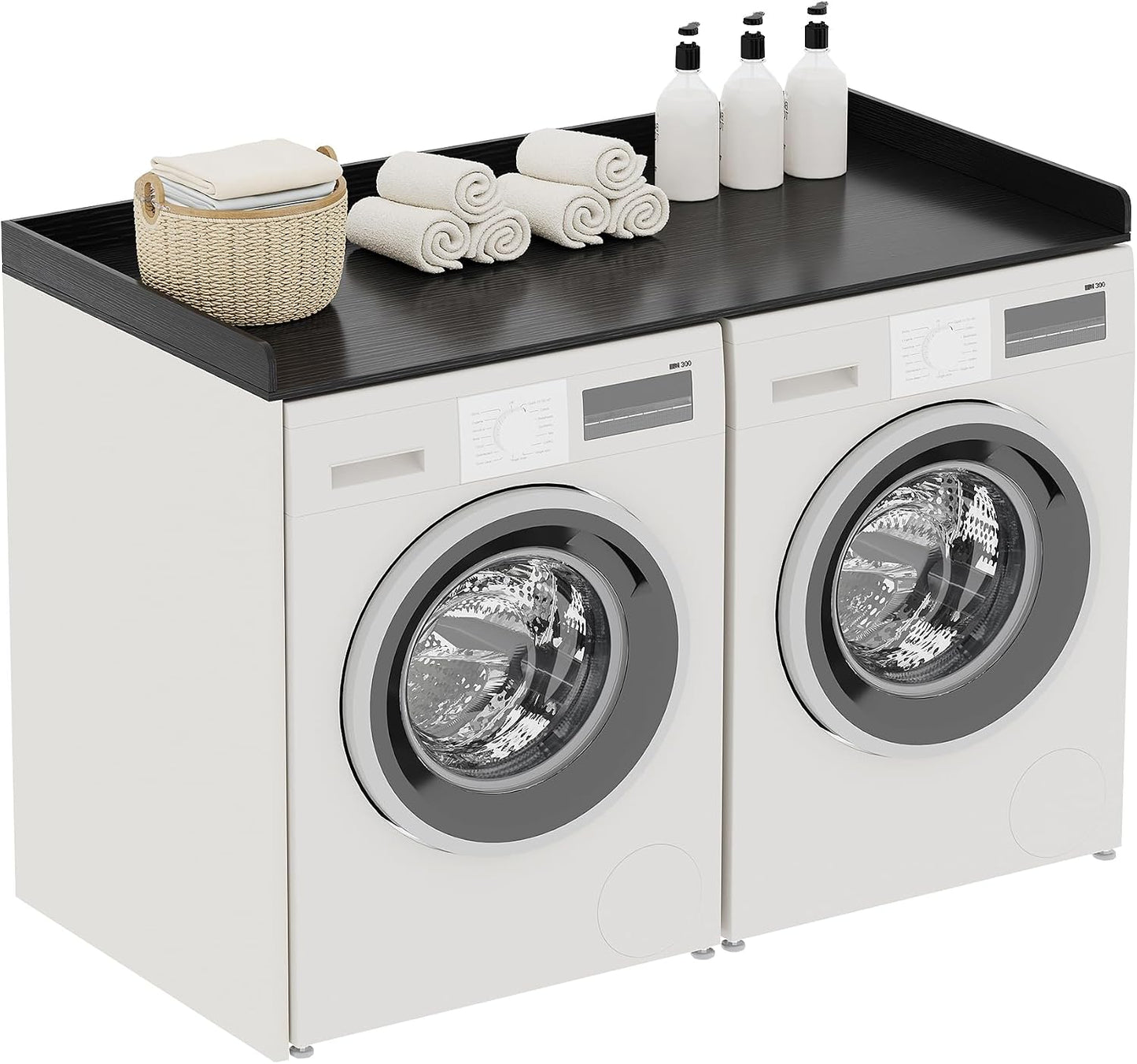 ChooChoo Washer Dryer Countertop, Adjustable Shelf, 2-Tier | Laundry Room Topper, Spacious Storage, For Folding Clothes & Efficient Organization, Walnut