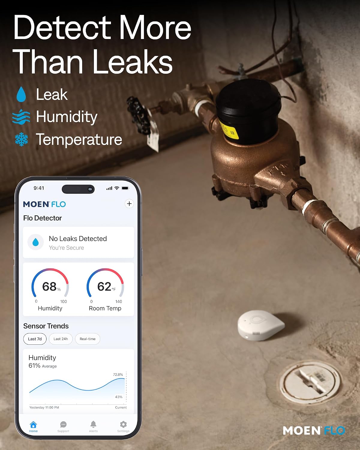 Moen 920-005 Flo Smart Water Leak Detector, White, 3-Pack