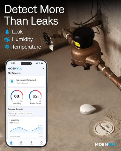 Moen 920-005 Flo Smart Water Leak Detector, White, 3-Pack