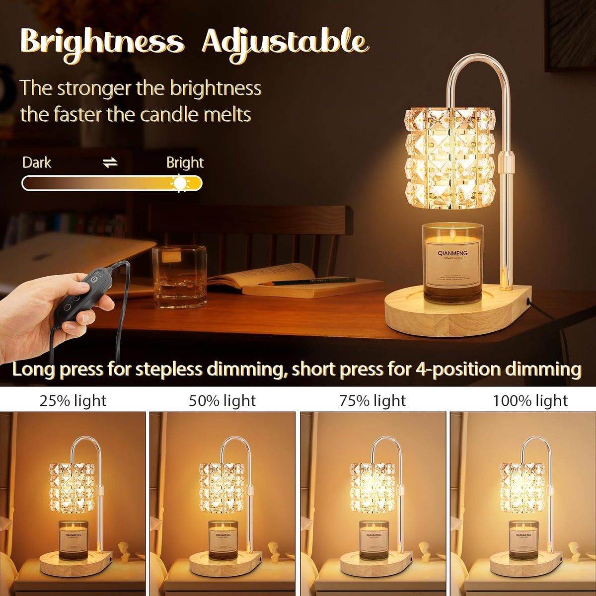 Candle Warmer Lamp with Timer, Electric Candle Warmer for Jar Candles, House Warming Gifts, Modern Home Decor Dimmable Wax Melting Lamp with Large Head, Black, Glass