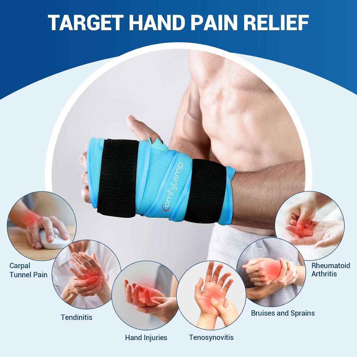 Comfytemp Wrist Ice Pack Wrap Carpal Tunnel Relief Wrist Brace, 2 Packs