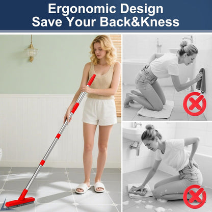 2 Pack Grout Brush with Long Handle, 56.5'' Swivel Grout Cleaning Brush,V-Shape Grout Scrub Brush, Extendable Handle Grout Cleaner Brush for Tile Floors，Bathroom,Baseboard,Shower,Corner