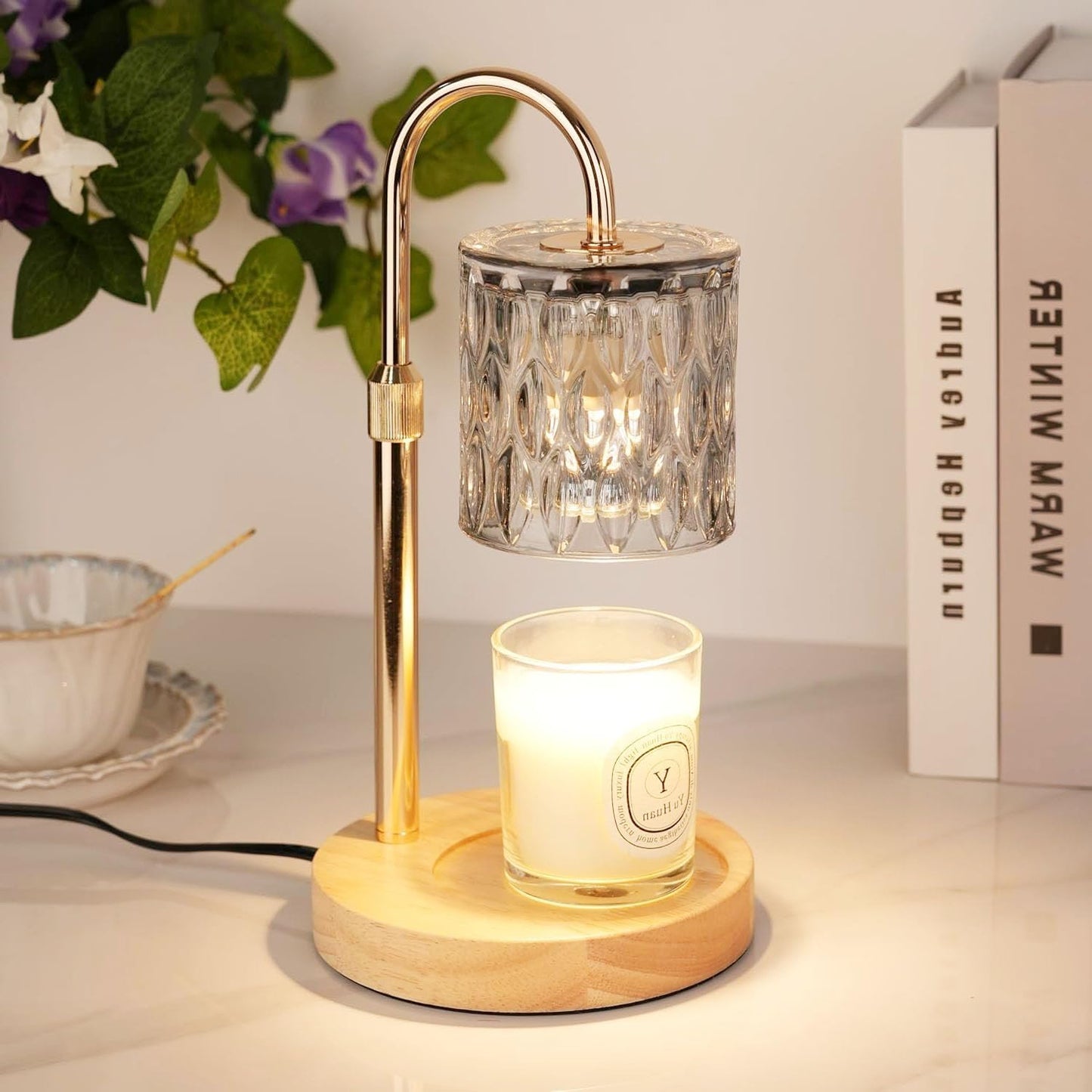 HAIDOLIANG Blue Candle Warmer Lamp with Timer and Dimmer | Height and Brightness Adjustable,Glass Electric Wax Warmer with 2 Bulbs for Women Gifts, Home Decor for Scented Jar Candles