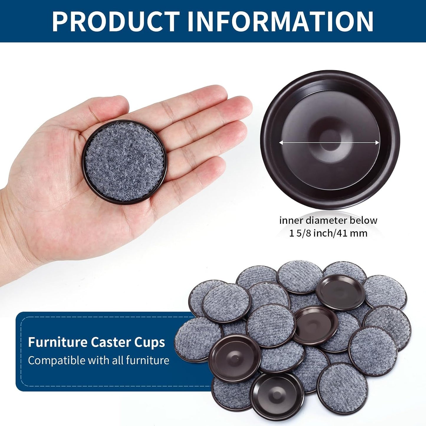 Ezprotekt 1.63" Round Carpet Bottom Furniture Caster Cups, 16 Pcs Reusable Furniture Coasters, Felt Furniture Sliders Pads to Protect Hardwood, Tile or Carpetd Floors from Scratches (Dark Brown)