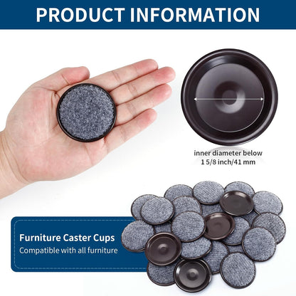 Ezprotekt 1.63" Round Carpet Bottom Furniture Caster Cups, 16 Pcs Reusable Furniture Coasters, Felt Furniture Sliders Pads to Protect Hardwood, Tile or Carpetd Floors from Scratches (Dark Brown)