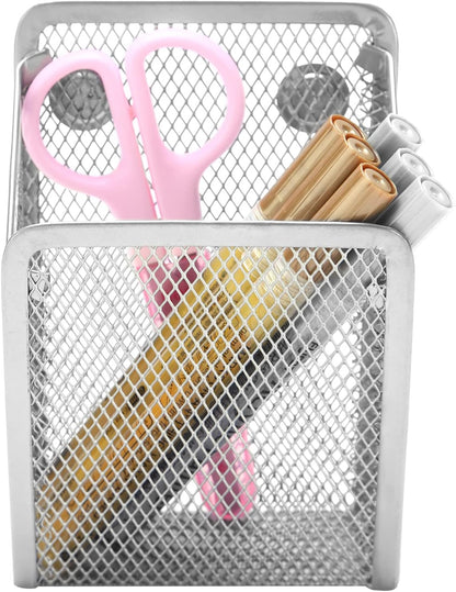Magnetic Pencil Holder,Mesh Stainless Steel Pen Basket, Metal Writing Utensil Storage Organizer for Whiteboard,Blackboard,Kitchen, Locker, Home, or Office | Metal Writing Utensil Storage Organizer for Whiteboard,Blackboard,Kitchen, Locker, Home, or Office