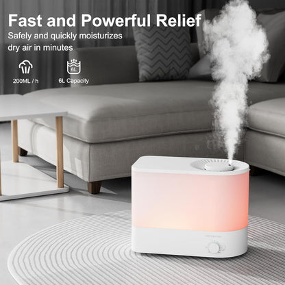 MEGAWISE 3.5L Cool Mist Humidifier – Ultra-Quiet Ultrasonic Vaporizer with Top-Fill Design, Essential Oil Diffuser, 7-Color Night Light & Auto Shut-Off