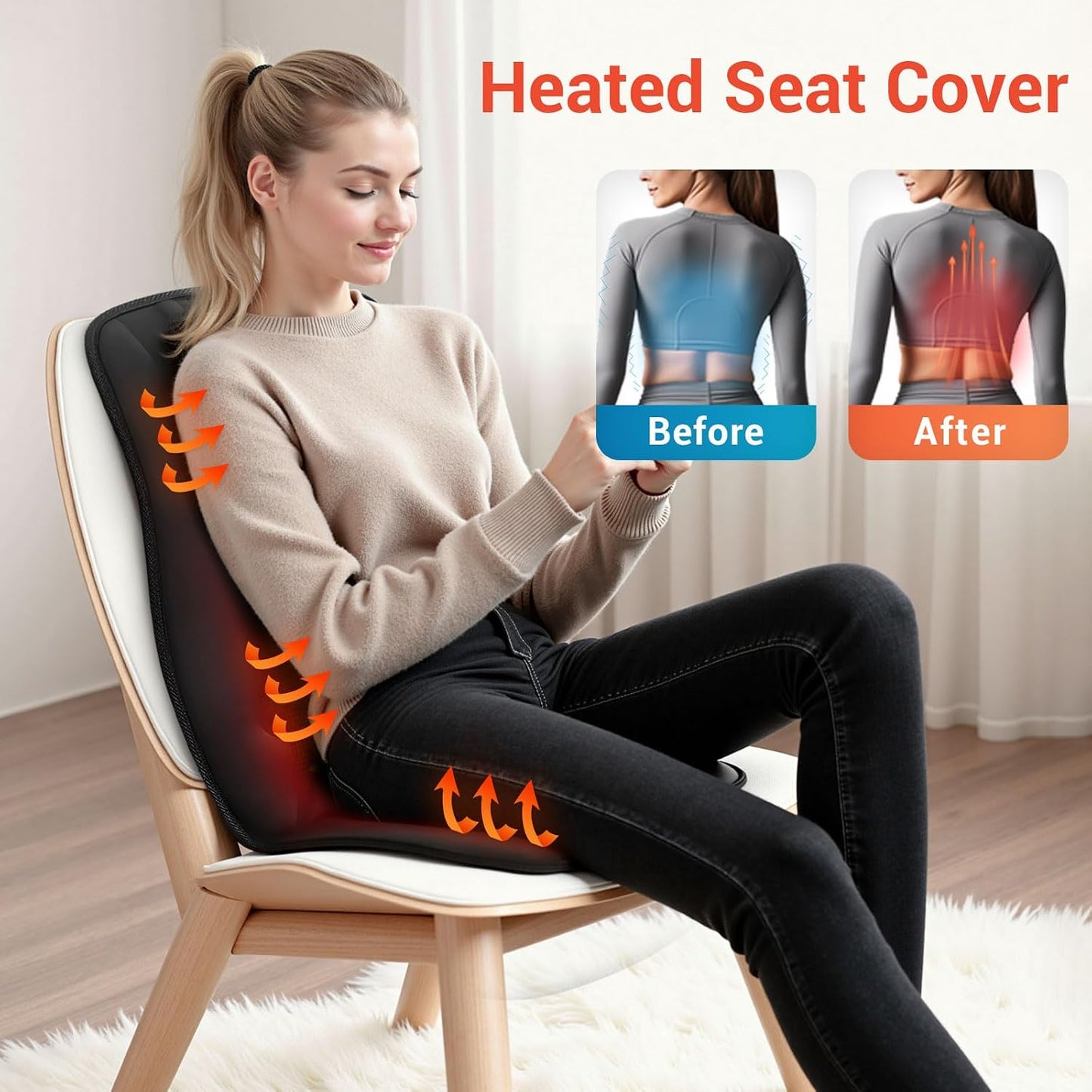 Heated Seat Covers with Fast Heat, Heating Pad for Chairs | Universal Seat Warmer for Home Office and More Use, Comfortable Full Back & Seat Cover with 3 Heating Levels, Winter Gift