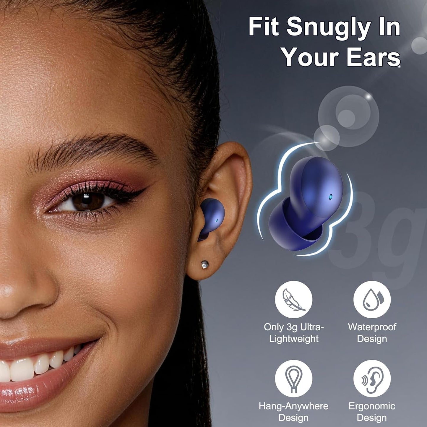 Sleep Earbuds Bluetooth 6.0 in Ear, Sleep Headphones with Sleep Monitor APP, 2026 New Mini Sleep Ear Buds with Small Earplugs for Side Sleepers, 48H Playtime Sleep Earphones with Sleep Mode Blue