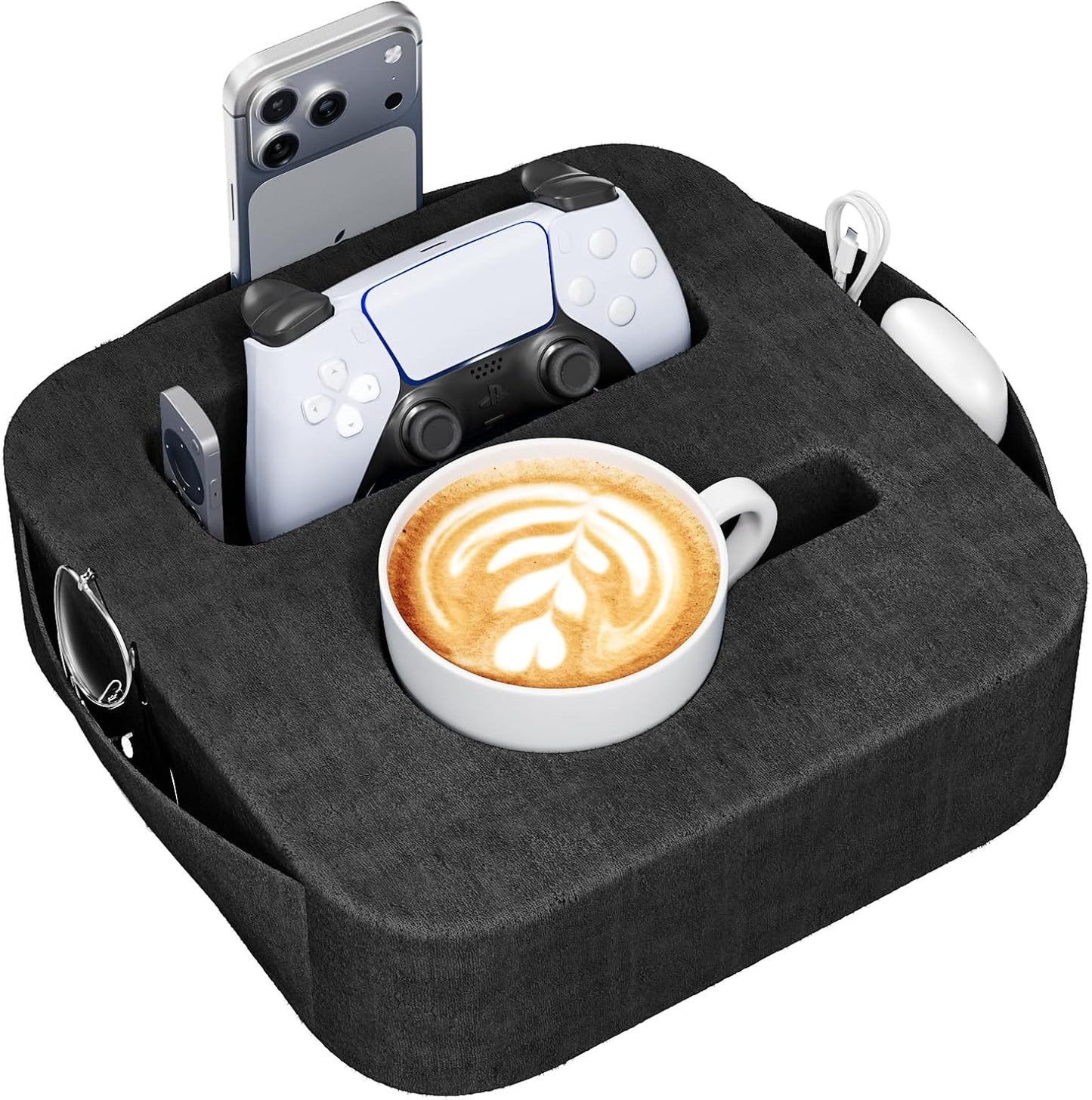 Couch Cup Holder Pillow, Sofa and Bed Caddy for iPad, Kindle, Switch, Game Controller, Remotes, Phones, Small-Sized Cup & Drink Holder for Couch, Bed, Desk, Car, Beach, Bathroom Cup Holder
