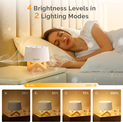 MelodySusie Rechargeable White Noise Machine for Sleep Travel & Salon with Wooden Stand, Sound Machine with 31 Soothing Sounds, Multi-Night Light, 32 Volumes & 4 Timers for Baby Adult