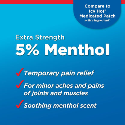 Amazon Basic Care Maximum Strength Pain Relieving Medicated Cold Hot 5% Menthol Patch for Muscle and Joint Pain Relief, 7.87" x 3.93", 15-Count Box (Previously HealthWise)