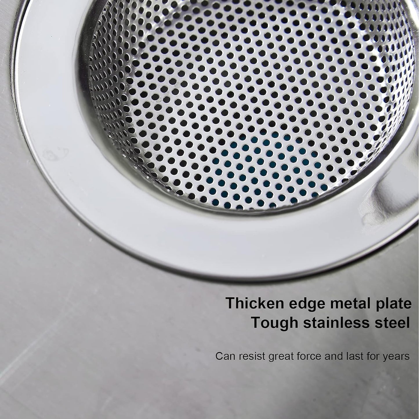 LASSHSWA 2 Pcs Kitchen Sink Strainer Stainless Steel, Mesh and Punching, Kitchen Sink Drain Strainer, Sink Strainers with Large Wide Rim 4.5" Diameter for Kitchen Sinks