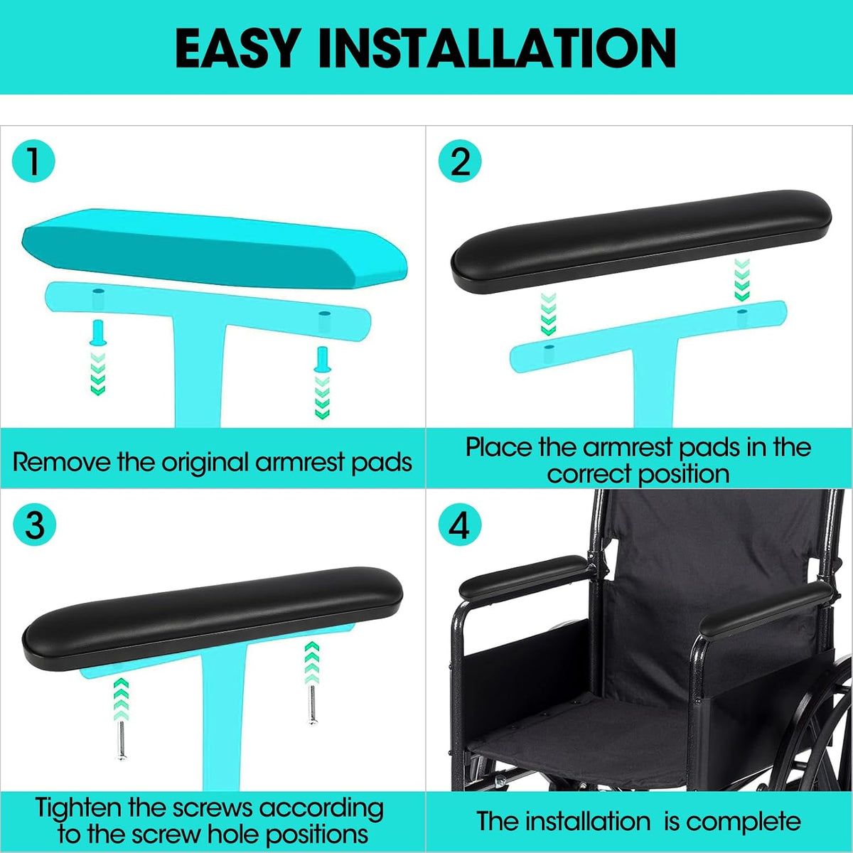 Universal Wheelchair Armrest Pad - Comfot Foam Cushion (14 Inch Total Length) - Ergonomic Replacement for Wheelchairs & Transport Chairs, Reduces Stress & Pain