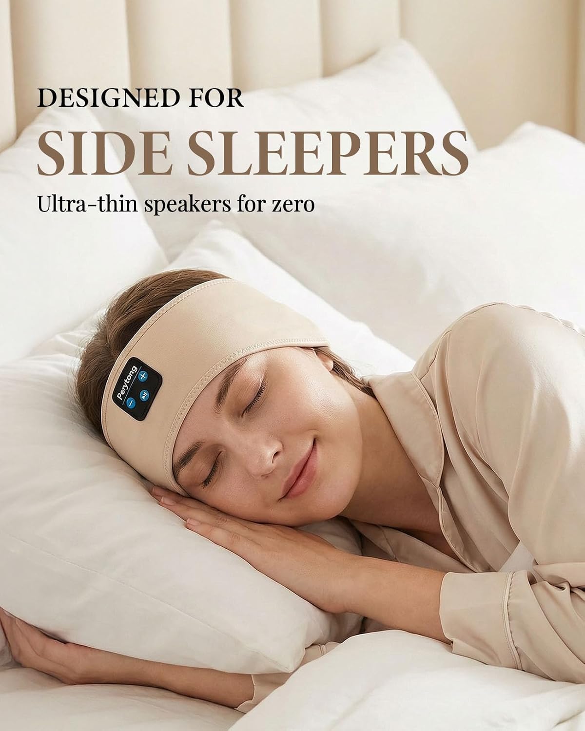 Perytong Sleep Headphones Bluetooth 5.4 Headband, Wireless Sleep Headphones with Ultra-Thin HD Stereo Speakers for Side Sleepers, Soft & Sweat Resistant Sport Headband for Yoga Travel Workout
