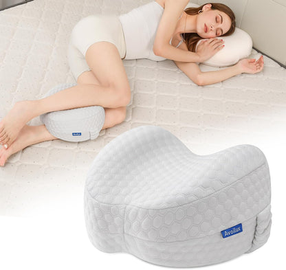 Side Sleeper Heart-Shaped Knee Pillow, Memory Foam Leg Positioning Pillow, Ergonomic Design, Perfect for Side Sleepers and Pregnant Women, Relieve Body Aches and Pains (Gray)