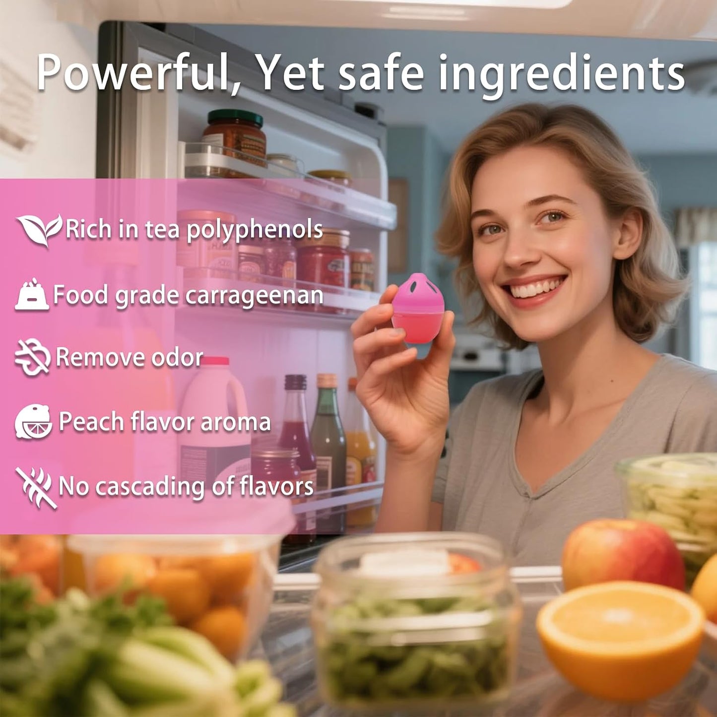 Refrigerator Deodorizer, More Effective Than Baking Soda(4Pcs/Lemon Flavor) | Removes stubborn fridge odors, food-grade raw materials with natural tea polyphenol extracts, 60–90 day lifespan
