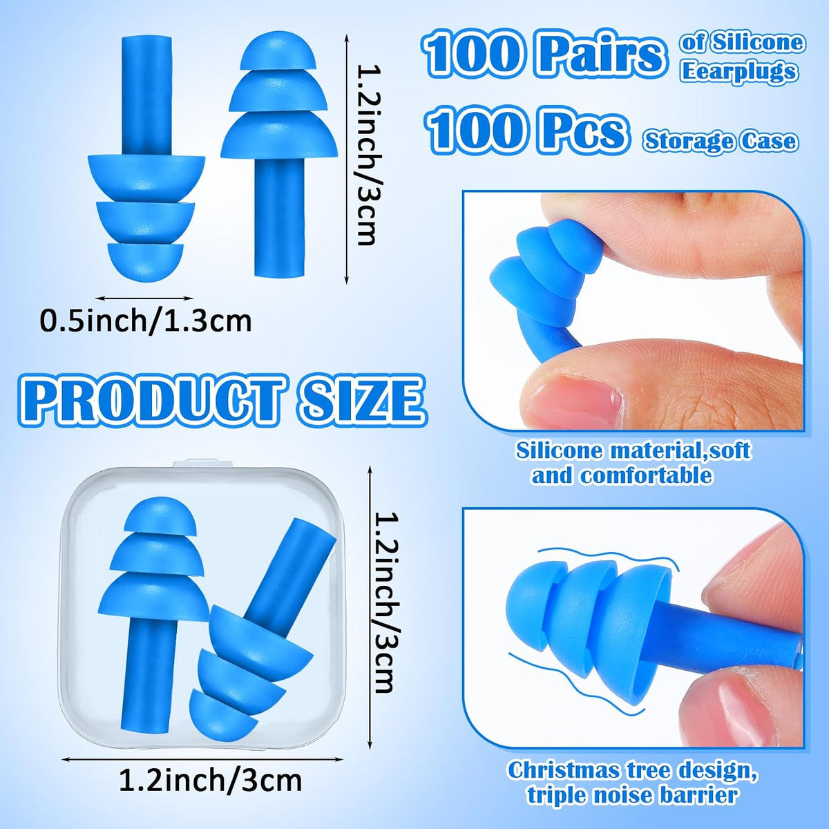 Trelaco 100 Pairs Silicone Ear Plugs Bulk with Case Nrr 29db, Black