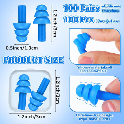 Trelaco 100 Pairs Silicone Ear Plugs Bulk with Case Nrr 29db, Black