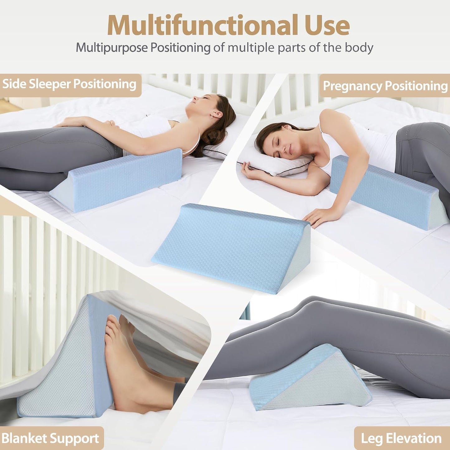 Body Positioner Wedge Pillow for Side Sleeping Support | Back and Leg Support, Body Positioning, Pregnancy Support, Ankle Elevation, Memory Foam, Machine Washable Cover