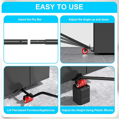 LOYAL TIGER Heavy Furniture Lifter Tool Set with 4 Raise Blocks,Red | Heavy Duty Furniture Lifter Tool for Moving Sofas, Refrigerator & Appliances Quickly. 800 Lbs Load Capacity.
