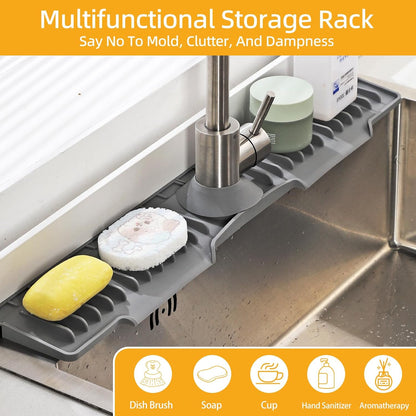 24" Silicone Sink Mat for Kitchen(Released in 2026), Beige | 8° Slope for Quick Self-draining, Sink Splash Guard Behind the Faucet, Narrow Water Splash Guard, for Kitchen&Bathroom Area