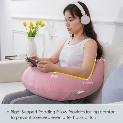 QUEEN ROSE Reading Pillow, Gaming Pillow for Lap, Sitting in Bed or Sofa, Extra Arm Rest for Reading, Playing or Crocheting, Soft Velvet Grey