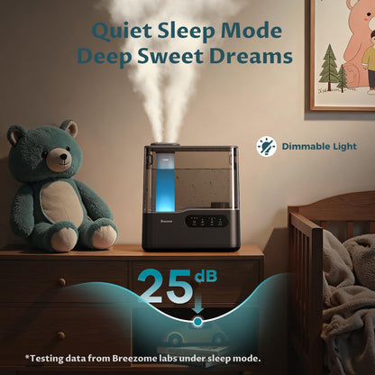 BREEZOME 5L Cool Mist Humidifier for Bedroom 7-Color Mood Light Quiet 25dB | Top Fill, Easy to Clean, Quiet Sleep Mode, Aroma Diffuser, 36H Runtime, 3 Level Mist, Timer for Home Baby Nursery Plants