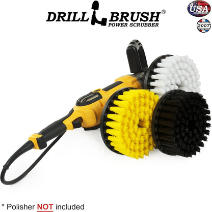 7in Boat Brush Variable Speed Polisher Attachment - Medium Yellow Bristles | Bathroom Accessories - Cleaning Supplies - Deck Scrub Brush - 5/8 x 11 Threaded Hub - Tile - Shower Cleaner - Flooring