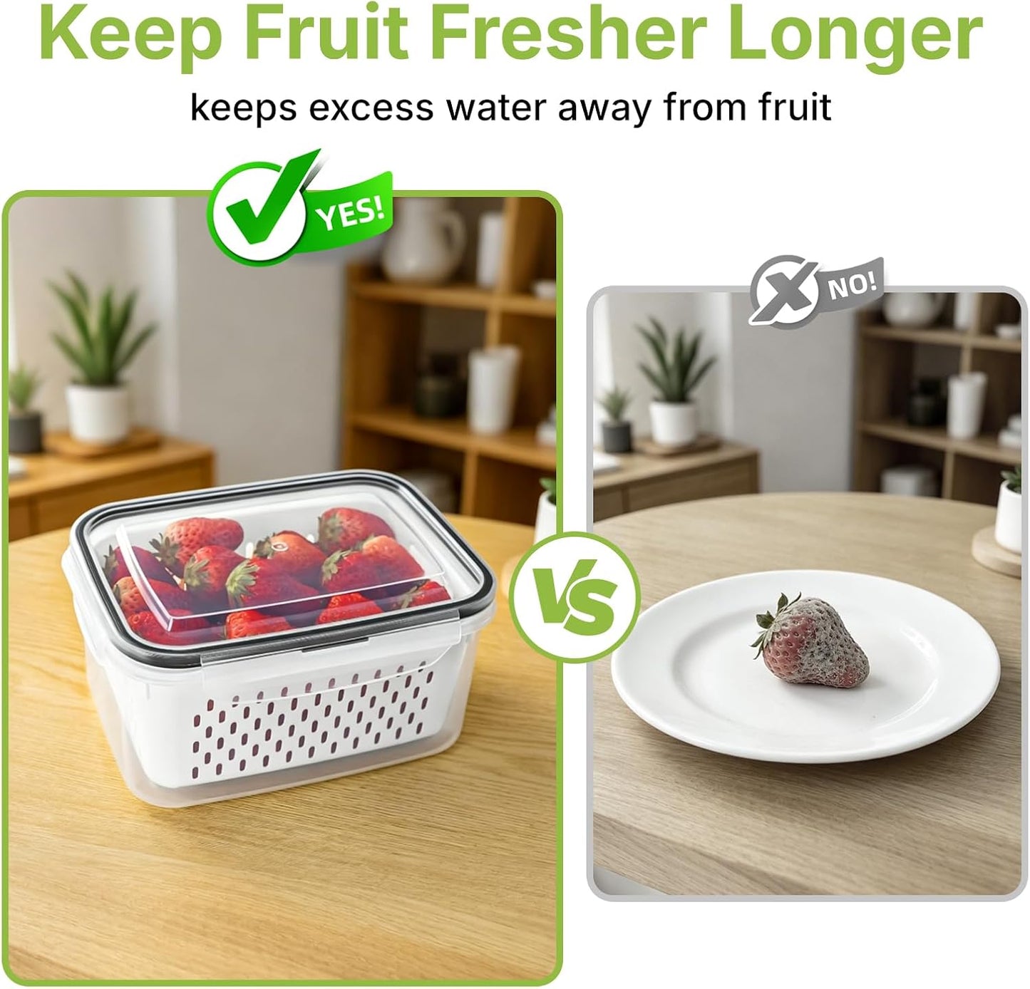 5 Pack Large Fruit Storage Containers for Fridge, Leakproof Produce Containers with Removable Colanders, Dishwasher Safe Fridge Organizers and Storage, Keep Berry, Vegetables Fresh Longer