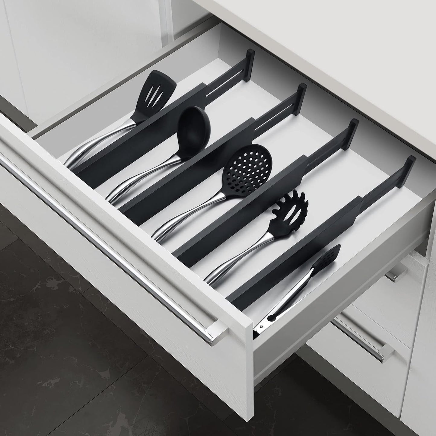 4 Pack Bamboo Drawer Dividers Organizer with Inserts 2.6'' High | Expandable from 12.5-21.7", Adjustable Drawer Organizer Separators for Utensils, Clothing, Office, Dresser, Bedroom, (Beige)