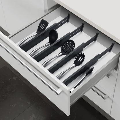4 Pack Bamboo Drawer Dividers Organizer with Inserts 2.6'' High | Expandable from 12.5-21.7", Adjustable Drawer Organizer Separators for Utensils, Clothing, Office, Dresser, Bedroom, (Beige)